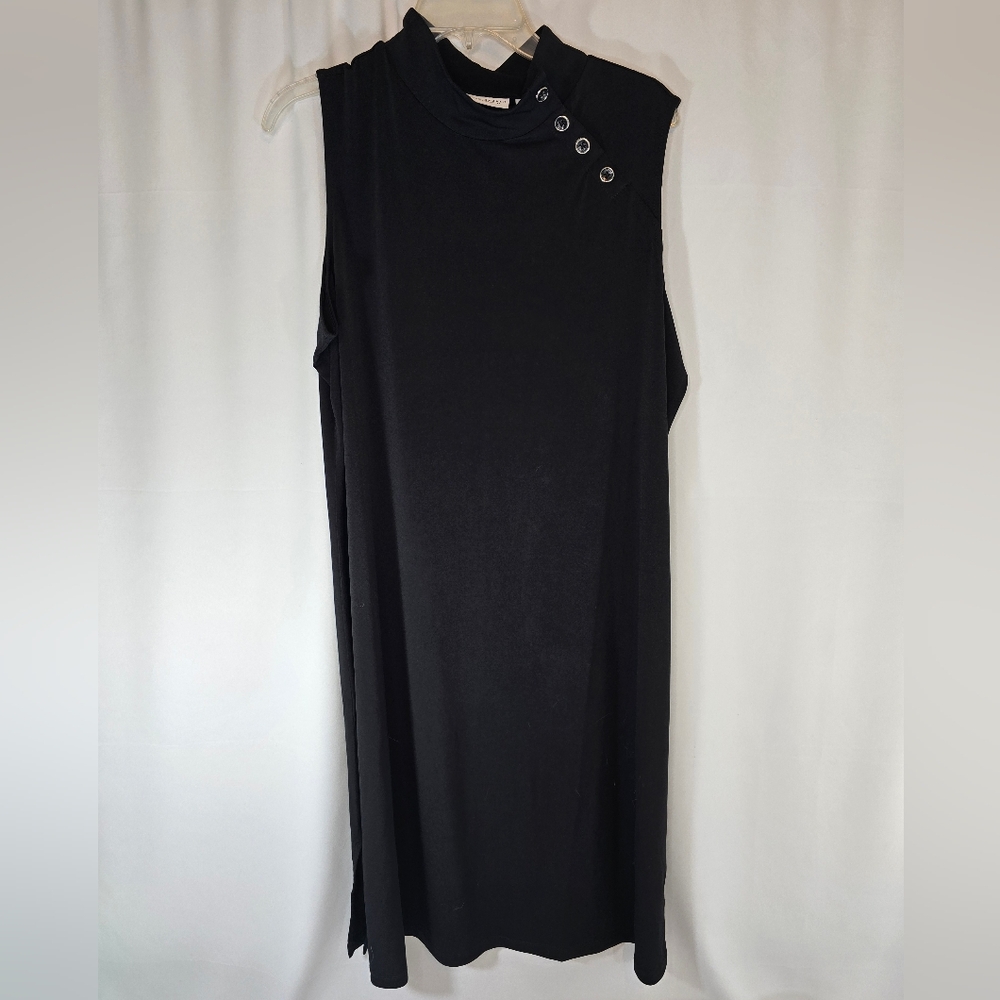 Susan Graver Black Liquid Knit Sleeveless Sheath Dress with Mock Neck NWT Large